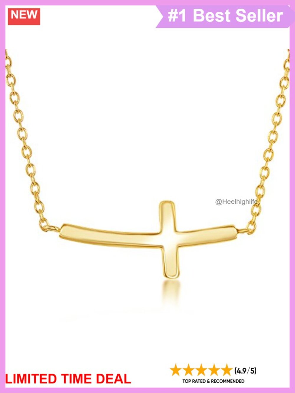 Sterling Silver 14k Gold Plated Sideways Cross Necklace 18" Cable Chain